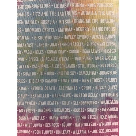 Lollapalooza 2019 Tie-Dyed Fest Lineup Shirt Med Large EUC Kacey Gambino Ariana - Picture 9 of 11